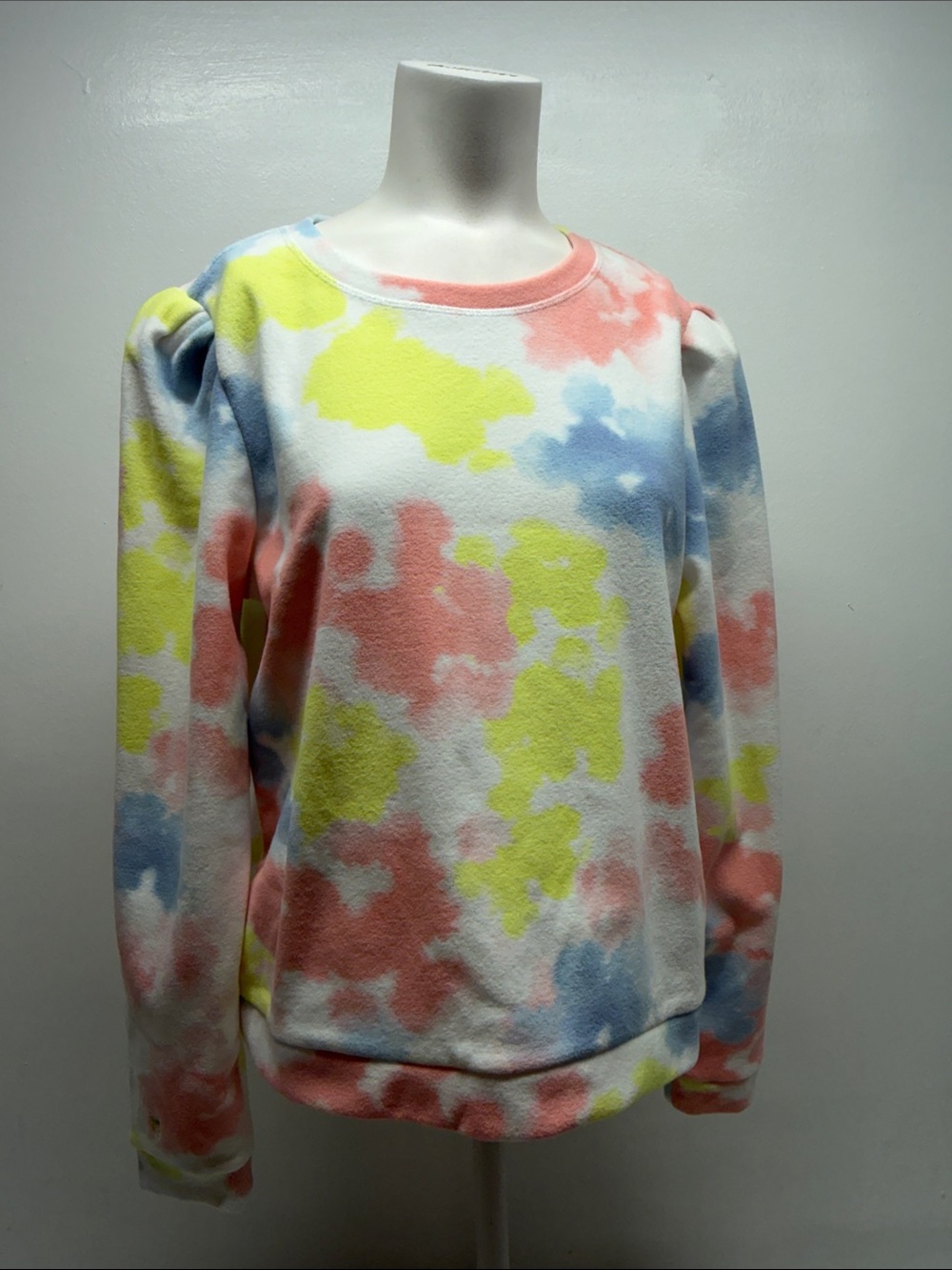 Dudley Stephens Pastel Tie Dye Crew Neck Fleece Long Sleeve Top Blouse Large